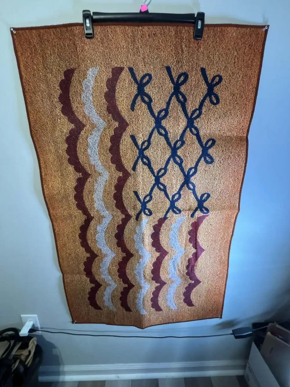 Vintage Textured Woven Wall Tapestry with Abstract American Flag Design